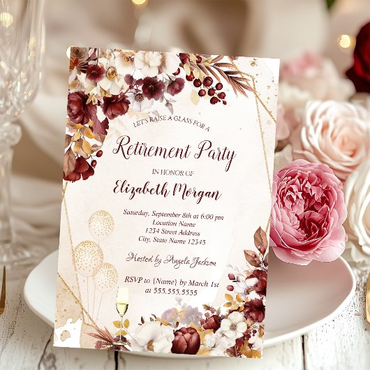 Weinglas, Ballons Herbstblumen Ruhestand Einladung