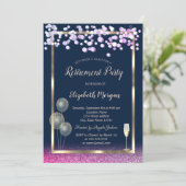 Weinglas Balloons Violet Glitzer Blaue Pension Einladung (Stehend Vorderseite)