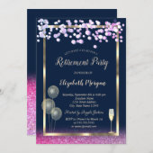 Weinglas Balloons Violet Glitzer Blaue Pension Einladung (Vorne/Hinten)