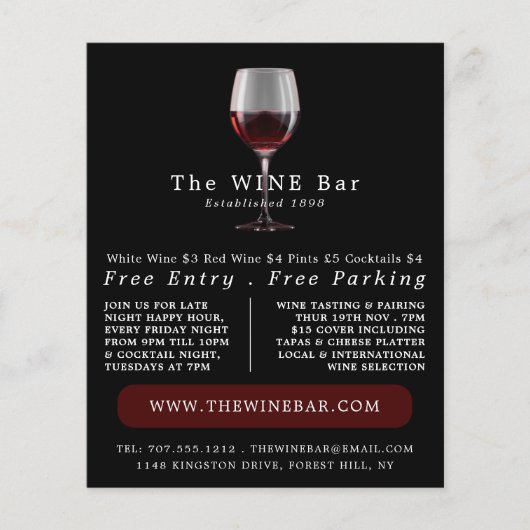 Weinglas, Bar Wein/Weinkeller Werbung Flyer (Vorne)