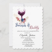 Weinglas,Blume Brunch & Bubbly Brautparty Einladung (Vorderseite)