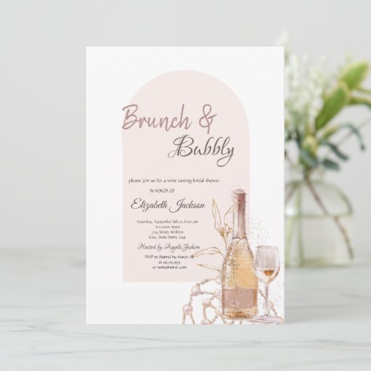 Weinglas Boho Blume Perlen Brunch & Bubbly Einladung (Stehend Vorderseite)