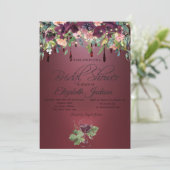 Weinglas Burgund Rose Tropfen Brautparty Einladung (Stehend Vorderseite)