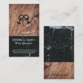 Weinglas Cheers | Schwarzer Marmor | Holz Visitenkarte (Vorne/Hinten)