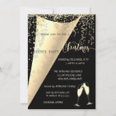 Weinglas, Confetti, Schwarz, Gold Weihnachtsgebäck Einladung (Vorderseite)