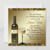 Weinglas Flasche Black Gold 50. Geburtstagsparty Einladung (Rückseite)