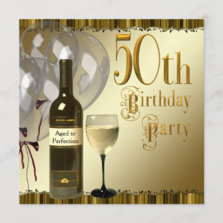 Weinglas Flasche Black Gold 50. Geburtstagsparty Einladung