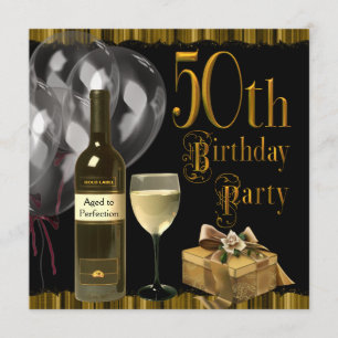 Weinglas Flasche Gold 50. Geburtstagsfeier Einladung