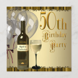 Weinglas Flasche Gold 50. Geburtstagsparty Einladung