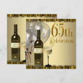 Weinglas Flasche Gold 65. Geburtstagsparty Einladung (Vorne/Hinten)