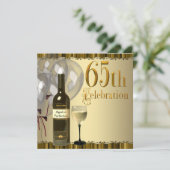 Weinglas Flasche Gold 65. Geburtstagsparty Einladung (Stehend Vorderseite)