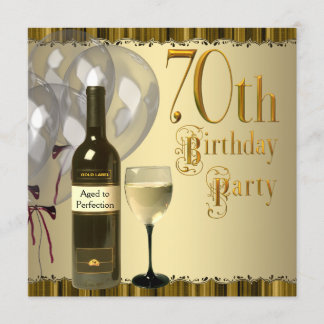 Weinglas Flasche Gold 70. Geburtstagsparty Einladung