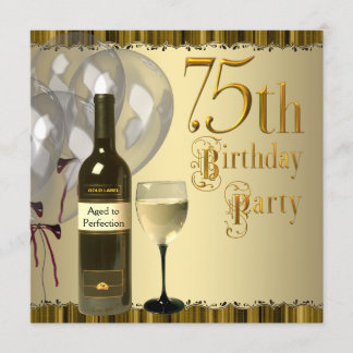 Weinglas Flasche Gold 75. Geburtstagsparty Einladung
