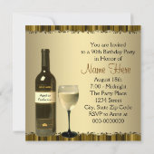 Weinglas Flasche Gold 90. Geburtstagsparty Einladung (Rückseite)