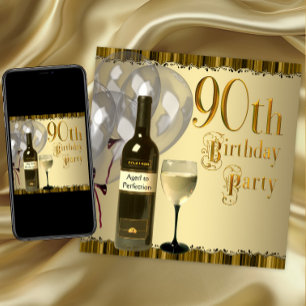 Weinglas Flasche Gold 90. Geburtstagsparty Einladung