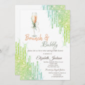 Weinglas Flasche Grüne Tropfen Brunch & Bubbly Einladung (Vorne/Hinten)