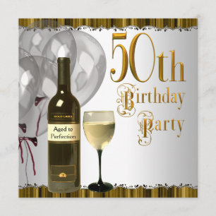 Weinglas Flasche Schwarz Gold 50. Geburtstagsfeier Einladung