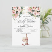 Weinglas Flaschen Rose Brautparty Einladung (Stehend Vorderseite)