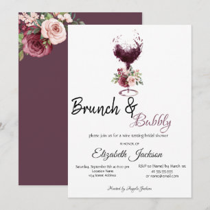 Weinglas Floraler Brunch & Prickelnder Brautabschi Einladung