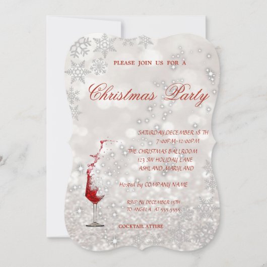Weinglas-Glitterie, Weihnachtsgeschenk-Party Einladung (Vorderseite)