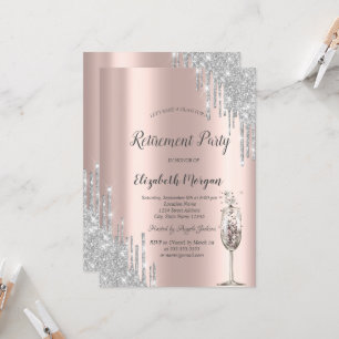 Weinglas Glittertropfen Roségold Ruhestand Einladung