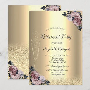 Weinglas Gold Bokeh Blumenruhestand I Einladung