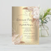 Weinglas Gold Bokeh, Boho Blume Reretirement Einladung (Stehend Vorderseite)