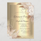 Weinglas Gold Bokeh, Boho Blume Reretirement Einladung (Vorne/Hinten)