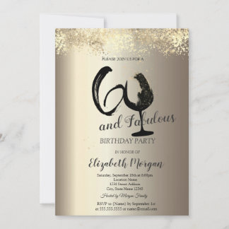Weinglas Gold Konfetti 60. Geburtstag Einladung