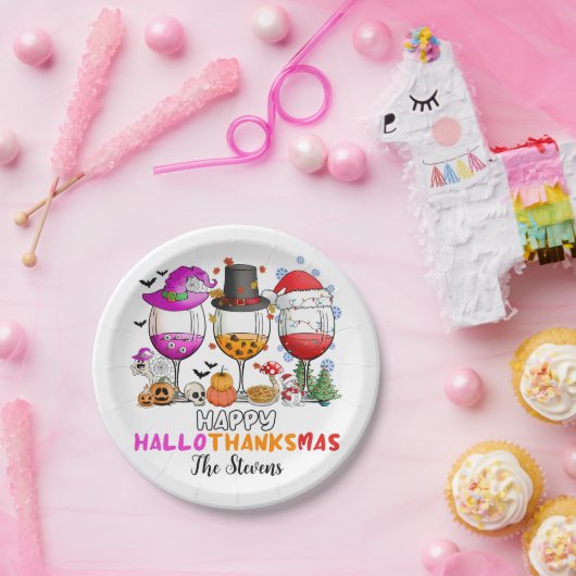 Weinglas Happy Hallowthanksmas Pappteller (Party)