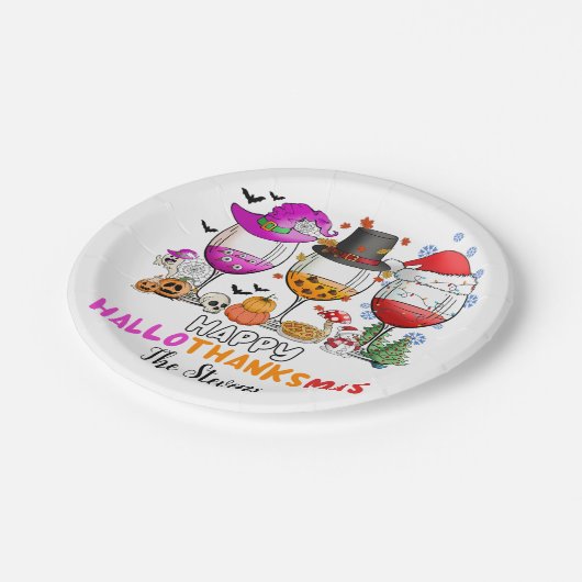 Weinglas Happy Hallowthanksmas Pappteller (Schrägansicht)
