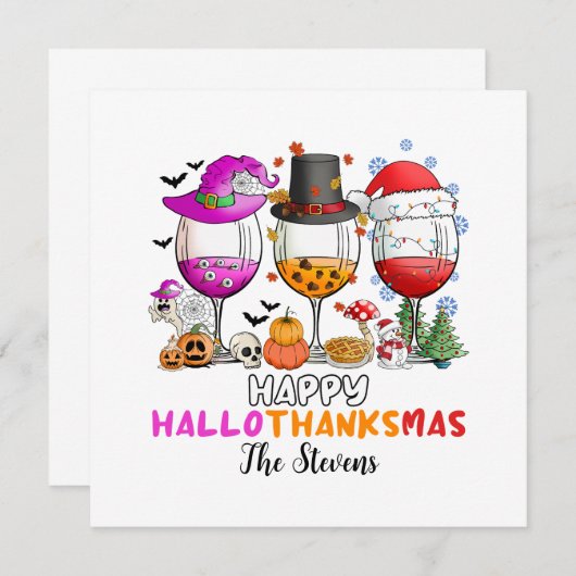 Weinglas Happy Hallowthanksmas T - Shirt Einladung (Vorne/Hinten)