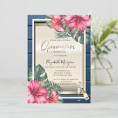 Weinglas, Hibiskus Blaues Holz Quinceanera Einladung (Stehend Vorderseite)