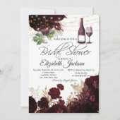 Weinglas Leuchten Burgund Blume Brautparty Einladung (Vorderseite)