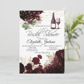 Weinglas Leuchten Burgund Blume Brautparty Einladung (Stehend Vorderseite)