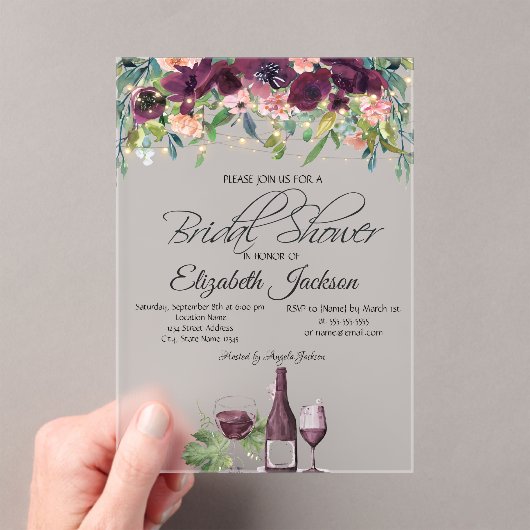 Weinglas Leuchten Burgund Rose Brautparty Acryleinladungen (Insitu (Handheld))