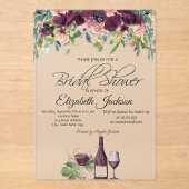 Weinglas Leuchten Burgund Rose Brautparty Acryleinladungen (Vorderseite)