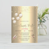 Weinglas,Lichter,Balls Gold Weihnachtsunternehmen Einladung (Stehend Vorderseite)