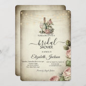 Weinglas,Lichtquellen Rose Rustikales Brautparty Einladung (Vorne/Hinten)