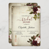 Weinglas,Lights Burgund Rose Brautparty Einladung (Vorne/Hinten)