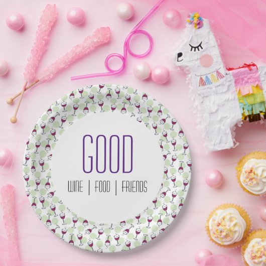 Weinglas-Merlot-Bubbles Illustrationsmuster Pappteller (Party)