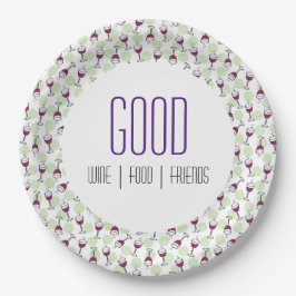 Weinglas-Merlot-Bubbles Illustrationsmuster Pappteller