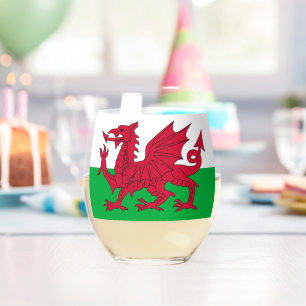 Weinglas mit Flagge von Wales, UK Ohne Stiel