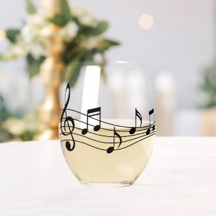 Weinglas mit Musiknoten und Stave Ohne Stiel