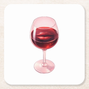 Weinglas mit roten Lippen Cocktail Servietten Rechteckiger Pappuntersetzer