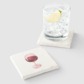 Weinglas mit roten Lippen Cocktail Servietten  Steinuntersetzer (Seitenansicht)