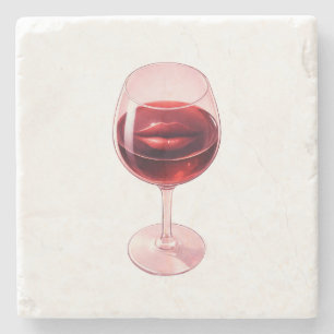 Weinglas mit roten Lippen Cocktail Servietten Steinuntersetzer