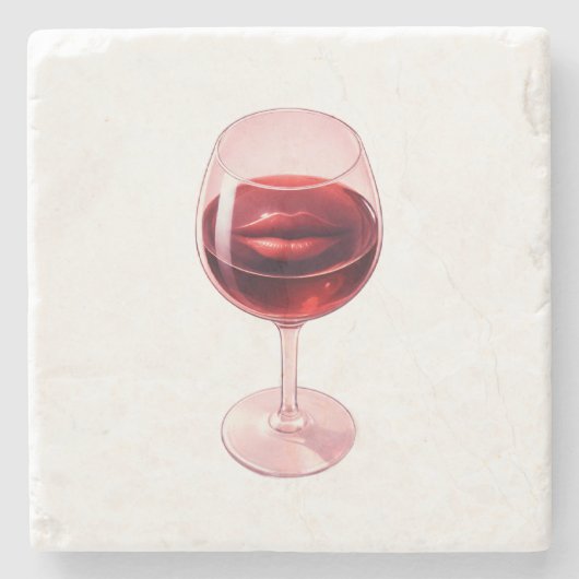 Weinglas mit roten Lippen Cocktail Servietten  Steinuntersetzer (Vorderseite)