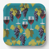 Weinglas mit Trauben im Aquamarinen Hintergrund Pappteller (Vorderseite)