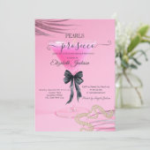 Weinglas Perlen Schleife Rosa Brautparty Einladung (Stehend Vorderseite)